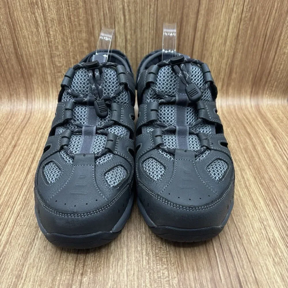 Orthofeet Alpine Men Size 8.5 2E Fisherman Sandals Shoes Black Gray Leather 598‎